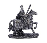 Nemesis Now Figurine de chevalier prêt à être bataille, finition argentée métallisée, décoration d'art médiévale, chevalier à cheval avec épée et rênes - à servir