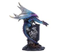 Nemesis Now Sigil draconique 17,5 cm en résine, Figurine de Dragon Bleu sur Pierre tombale, Ornement de Dragon Bleu Scintillant, Article Cadeau Dragon à Collectionner, moulé dans la Meilleure résine,