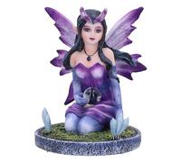 Nemesis Now Figurine de fée Violette en Cristal de 9 cm, Motif fée Violette avec Cristaux, fée agenouillée Tenant Une Boule de Verre, Cadeau Fantaisie, coulée dans la Meilleure résine, Peinte à la