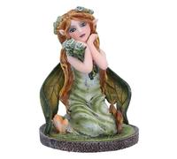 Nemesis Now Figurine de trèfle de fée en Cristal, résine, Vert, fée Naturelle agenouillée avec Ailes de Feuilles, Cadeau de Collection, résine coulée, Peinte à la Main, 9
