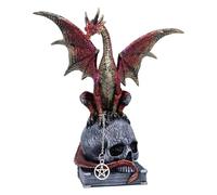 Nemesis Now Figurine Fate of The World 23 cm - Dragon Rouge sur Crâne et Livre - Ornement Wiccan Gothique en Résine