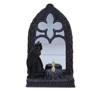Nemesis Now Figurine Magic Mirror 21 cm, en résine, noir, miroir chat noir et bougie chauffe-plat, bougie chauffe-plat alimentée par piles (piles non incluses), coulée dans la meilleure résine, peinte