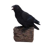 Nemesis Now Figurine Ravens Cry - Corbeau noir activé par le mouvement sur bûche avec son réaliste, 18 cm en résine, décor gothique