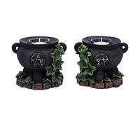 Nemesis Now Lot de 2 bougeoirs en Forme de Chaudron de Lierre 11 cm, Noir
