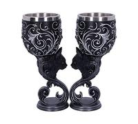 Nemesis Now Lot de 2 Verres hexagonaux en résine avec Insert en Acier Inoxydable - Noir et argenté - Motif Chat - Taille 18.5cm