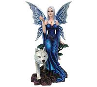 Nemesis Now Talanoa D4991R0 Figurine de Compagnon fée Bleue et Loup Blanc, polyrésine, 49 cm