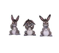 Nemesis Now - Figurines - Trois ânes de la Sagesse - Trio résine 11 cm, peint à la main, gris