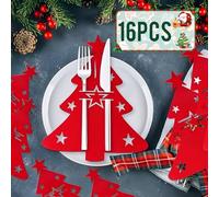 NEMMXUB 16 Pcs Decoration Noël Porte-Couverts pour Sapin de Noël Argenterie Vaisselle Titulaires Vacances Couverts Titulaire De Noël Fourchette Cuillère Sac De Rangement Dîner Décorations De Table