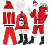 NEMMXUB Costume de Père Noël Adulte 7pcs - Déguisement Rouge pour Saint Nicolas, Noël, Carnaval, Fête - Avec Chapeau, Barbe, Ceinture