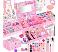 NEMMXUB Kit de Maquillage Enfant - 68 Pcs Cosmétiques Sûrs et Non Toxiques - Coffret Jouets Fille Cadeau de Noël Anniversaire 5+ Ans