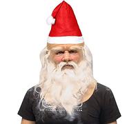 NEMMXUB Masque de Père Noël avec Barbe Touffue et Bonnet, Visage de Santa Claus Nikolaus, Perruque, Set de Déguisement, Accessoires