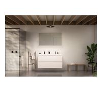 Nemo Go Ensemble de meuble - 120x65x45.5cm - 2 tiroirs - sans poignée - 2 vasque Blanc mat - 2 trous de robinet - avec armoire toilette - MDF standard white SW646690 - SW404481 - SW452465 - SW452208