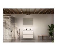 Nemo Go Ensemble de meuble - 60x65x45.5cm - 2 tiroirs - sans poignée - 1 vasque Blanc brillant - 1 trous de robinet - avec armoire toilette - MDF standard white SW796950 - SW404481 - SW452461 - SW2890