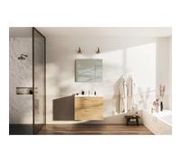 Nemo Go Ensemble de meuble - 80x65x45.5cm - 2 tiroirs - avec poignée - 1 vasque Blanc mat - 1 trous de robinet - avec miroir - MDF riverside oak SW796961 - SW404481 - SW451959 - SW403295 - SW4522