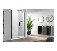 Nemo Pina Xl porte pivotante 90x200cm avec panneau fixe 6mm verre de sécurité clair avec anticalcaire gauche et droite Noir 444.001.099.VM