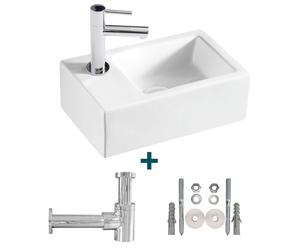 Nemo Spring Sula ensemble de lave-mains 37x23.5cm sans trop-plein incluant siphon et robinet d'eau froide 14cm porcelaine blanc sw10088/sw10735/sw21230/sw286407/sw290278/