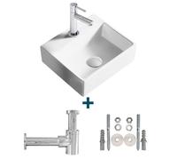 Nemo Spring Sun ensemble de lave-mains 33,5x29,5cm sans trop-plein incluant robinet d'eau froide 14cm et siphon porcelaine blanc sw10088/sw10735/sw21230/sw286386/sw290278/