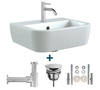 Nemo Spring Sun kit lave-mains 40x32.5x16.5cm avec trop-plein comprenant robinet et siphon en porcelaine blanche sw10735/sw21230/sw285879/sw290278/sw293043/