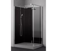 Nemo Stock vidrio walkinn 120 x 90 cm 1 partie tournante 37cm receveur de douche gris siphon d90 jeu de pieds parois arrière parois en verre noir transparent profil matchroom h 195cm build-uptherm dou