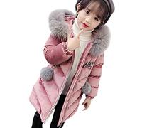 Nemopter Enfants Fille Manteau Hiver Automne Gold velvet Mi Longue Vêtement Doudoune Chaud Capuche Fourrure Zip Poches Parka