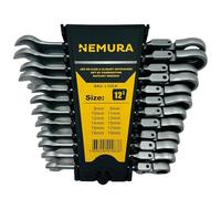 Nemura Coffret cliquet articulées de 12 pcs 8-19mm - Acier Chrome Vanadium - Livrées avec un Support de Rangement - Coffret cles Outils bricolage - Qualité Professionnelle -Marque Française