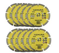 Nemura Lot de 10 Disques Diamants 125 mm - Outils de Coupe Diamantés pour Béton, Pierre, Carrelage et Brique 125 x 2 x 22,2mm - pour Professionnel et Bricoleur - Matériau Robuste - Marque Française