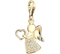 Nenalina 0403971319 Breloque en forme d'ange avec cœur en argent sterling 925 plaqué or pour femme avec cristaux, compatible avec tous les types de porte-breloques et bracelets à breloques, couleur or