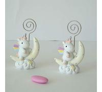 Nenè - Bonbonnière pour naissance, baptême, petite fille, rose avec licorne porte-photo, boîte cadeau, dragées et étiquette personnalisable