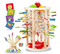 Nene Toys BALLFALL Deluxe, Jeu de Société en Bois pour Enfants de 3 à 9 Ans | Tour avec Bâtonnets Colorés, Dés et Cartes - Jeu Montessori Familial pour Exercer la Motricité Fine et la Logique