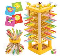 Nene Toys BEEFALL Jeu de Société Enfant 3 Ans - Tour d’Équilibre Abeilles en Bois FSC 4-en-1 avec Dé, Cartes d’Action & Anneau Rainbow Sticks - Jouet Montessori Motricité Fine, Jeu Famille