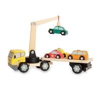 Nene Toys Camion Magnétique en Bois avec 4 Voitures & Grue - Jouet en Bois Montessori dès 2 Ans - Véhicules Interactifs pour Filles et Garçons - Idée Cadeau Éducatif 2-3 Ans - Jeu de Motricité Fine