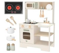 Nene Toys Cuisine Enfant en Bois - Cuisine Jouet pour Enfants avec Lumière et Son, Évier, Micro-Ondes et Four, Étagères et Crochets + Accessoires - Jeu Montessori dès 3 Ans - Cadeau Filles et Garçons