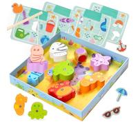 Nene Toys Jeu de Pêche Magnétique en Bois pour Enfants dès 2 Ans - Jouet Magnétique Ludique pour Tout-Petits de 2 3 Ans - Jeu Montessori de Pêche à la Ligne avec Puzzle - Cadeau pour Fille et Garçon