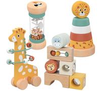 Nene Toys Jouet Bébé 1 an - Jouet Montessori en Bois 4-en-1 avec Blocs Sensoriels, Pluie Musicale, Labyrinthe Girafe & Anneaux à Empiler - Jeu Sensoriel Cadeau Éducatif pour Fille & Garçon 12 Mois+