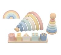 Nene Toys Jouet Montessori en Bois 3-en-1 pour Bébé 1 an - Arc-en-Ciel en Bois, Tour à Empiler & Jeu d’Encastrement - Jouet d’Éveil Enfant 1-3 Ans - Idée Cadeau Fille Garçon - Couleurs Pastel