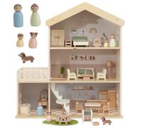 Nene Toys Maison de Poupée en Bois avec Meubles, 3 Étages, Dès 3 Ans | Maison de Poupée 28 pièces avec Meubles, Personnages, Chien, 3 Niveaux, Espaces Pastel et Jeu d’imitation