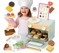 Nene Toys Pâtisserie de Biscuits en Bois pour Enfants dès 3 Ans - Coffret Complet avec Mini Four, Menu, Biscuits & Argent Factice - Jeu d’Imitation Éducatif & Premiers Calculs - Cadeau 3-6 Ans