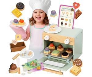 Nene Toys Pâtisserie de Biscuits en Bois pour Enfants dès 3 Ans - Coffret Complet avec Mini Four, Menu, Biscuits & Argent Factice - Jeu d’Imitation Éducatif & Premiers Calculs - Cadeau 3-6 Ans