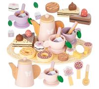 Nene Toys Service à Thé en Bois pour Enfants dès 2 Ans - Dinette Tea Party 18 Pièces avec Théière, Tasses & Gourmandises - Jeu d’Imitation Montessori, Bois FSC® - Cadeau 2-5 Ans