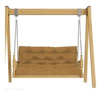 NENIUX Coussin de banc imperméable 2 ou 3 places avec dossier, 4 cm d'épaisseur avec sangles - Pour banc en bois - 120 x 100 x 10 cm, kaki