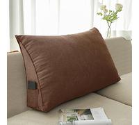 NENIUX Coussin triangulaire pour dossier et tête de lit, coussin de lecture, coussin de lit, coussin de soutien lombaire pour canapé, bureau, tatami, 70 x 50 x 20 cm, marron