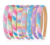 Nenjindz 8 Pièces Serre-tête Fille Arc-en-ciel Bandeaux Enfant avec Étoiles Lune et Fleur Serre Tete Paillette,Accessoires Cheveux Filler paillettes pour Pâques Fête Anniversaire