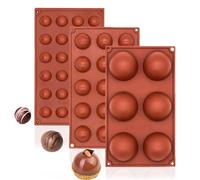Nenkarn 3Pcs Moule Demi Sphere Silicone, Moules à Bombe au Chocolat, Moule Dôme Silicone pour Chocolat, Gâteau, Gelée, Mousse Dôme (6, 15, 24 Cavités)