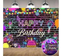 Neno Glow Toile de fond pour fête d'anniversaire phosphorescente - Toile de fond colorée pour photographie d'anniversaire - Graffiti arc-en-ciel - Fond mural pour adultes et enfants (1,8 x 1,2 m : 183