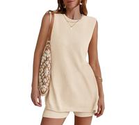 NENONA Ensemble pull d'été sans manches pour femme - Coupe ample - Tunique et short - Tenue de vacances 2 pièces, beige, Small