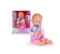 Nenuco Poupée bébé Mimoson – Corps doux 42 cm, mécanisme câlin, peluche chiot, pyjamite rose, 3 ans+