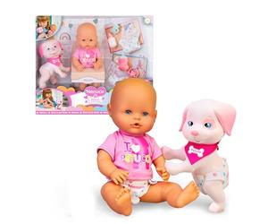 Nenuco & Petuco, poupée bébé de 35 cm et Chiot potouc au Corps Dur, Tous Deux sont des bébés et Vous devez en Prendre Soin, Accessoires pour Les Deux, t-Shirt, Couche, tétine et biberon, 3 Ans,