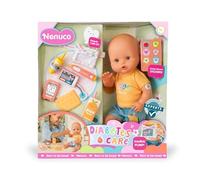 Nenuco - Soins du diabète, poupée de 35 cm avec Corps Rigide, Capteur Personnalisable, Pompe à insuline, Un glucomètre, Un injecteur à clic, des collations et de la Poudre nasale, Famosa (NFND4000)