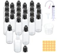 Nenull Lot de 24 flacons compte-gouttes vides en plastique - Avec couvercle de sécurité enfant - Entonnoir - Gobelet doseur - 30 ml