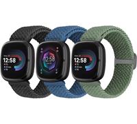 Nenv-Lot De 3 Bracelets Tressés Compatibles Avec Fitbit Versa 4/Fitbit Sense 2/Fitbit Versa 3/Fitbit Sense,En Nylon Souple Et Élastique,Sport Solo Loop,Bracelet De Rechange,Pour Homme Et Femme